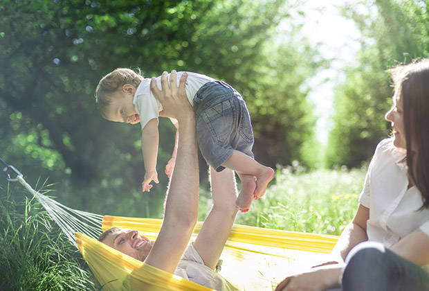 family playing outdoors