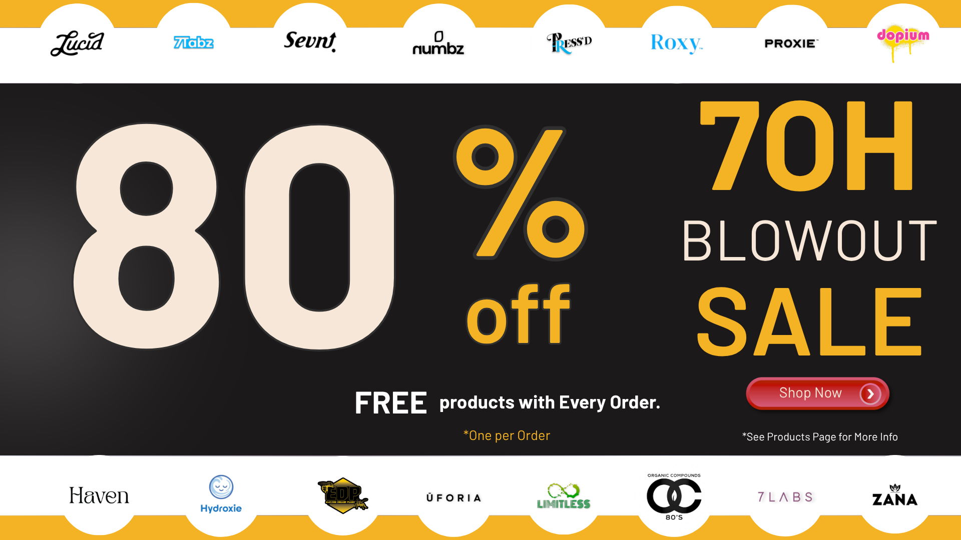 80% off, 70-hour blowout sale, free products with every order.