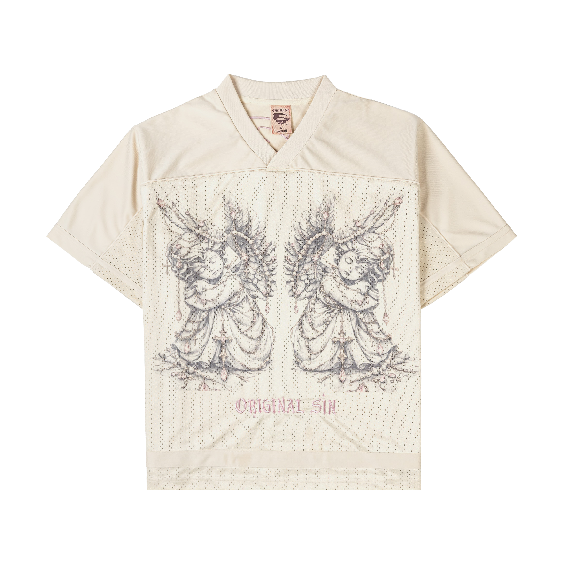 Beige t-shirt with a graphic print of two dancers.