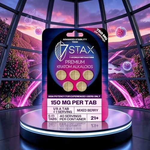 Product packaging for Stax with dosage information and flavor.