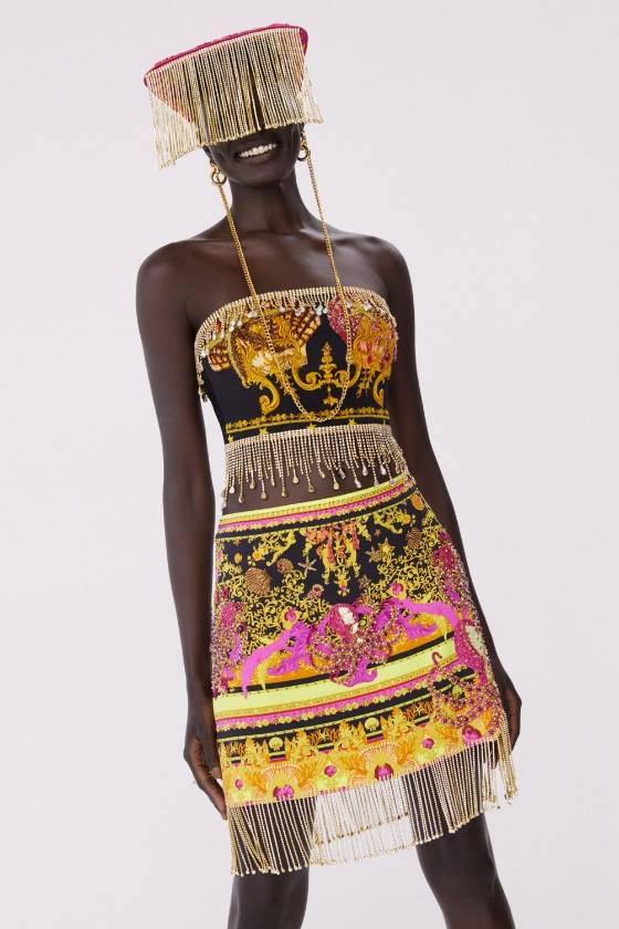 mini-skirt-octopia-fully embellished with crystal fringe trim