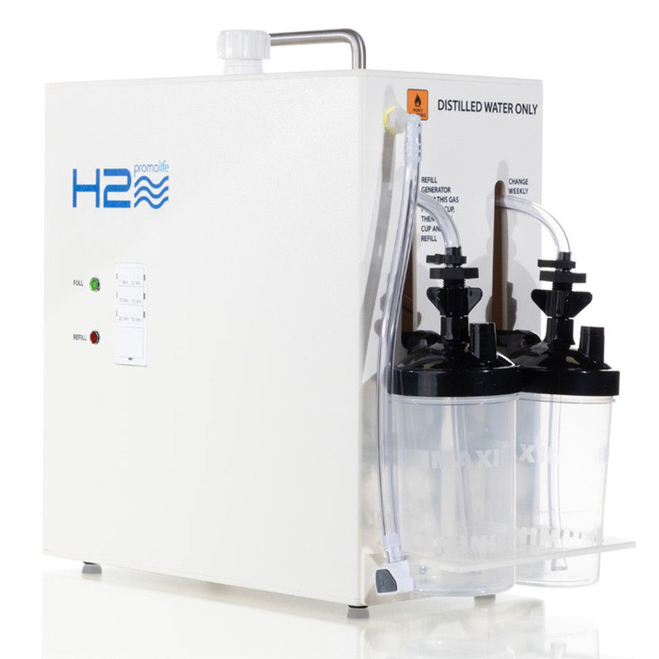 Hydrogen water generator with multiple containers and control panel.