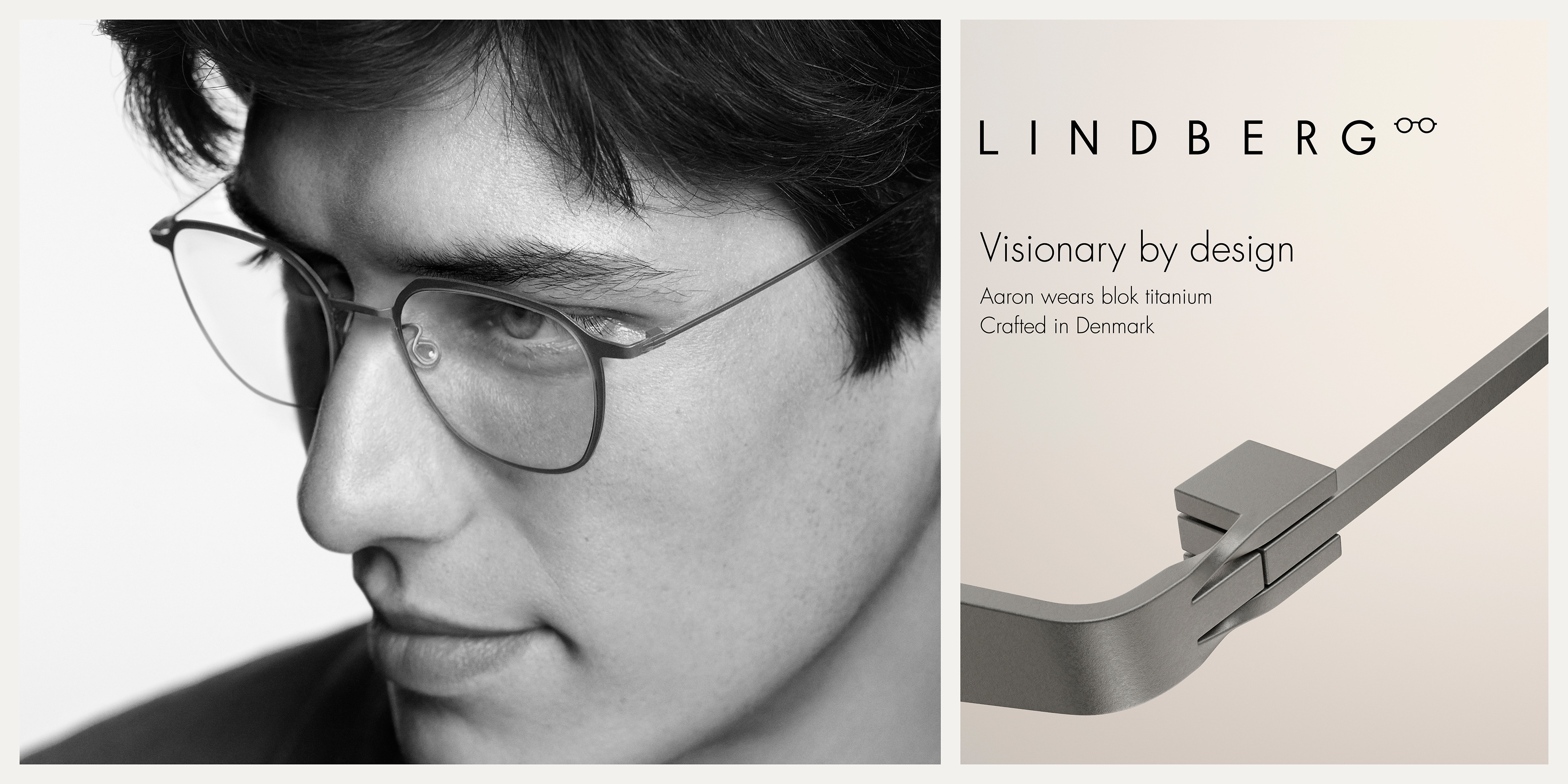 A young man wearing LINDBERG glasses, showcasing eyewear design by Lindberg.