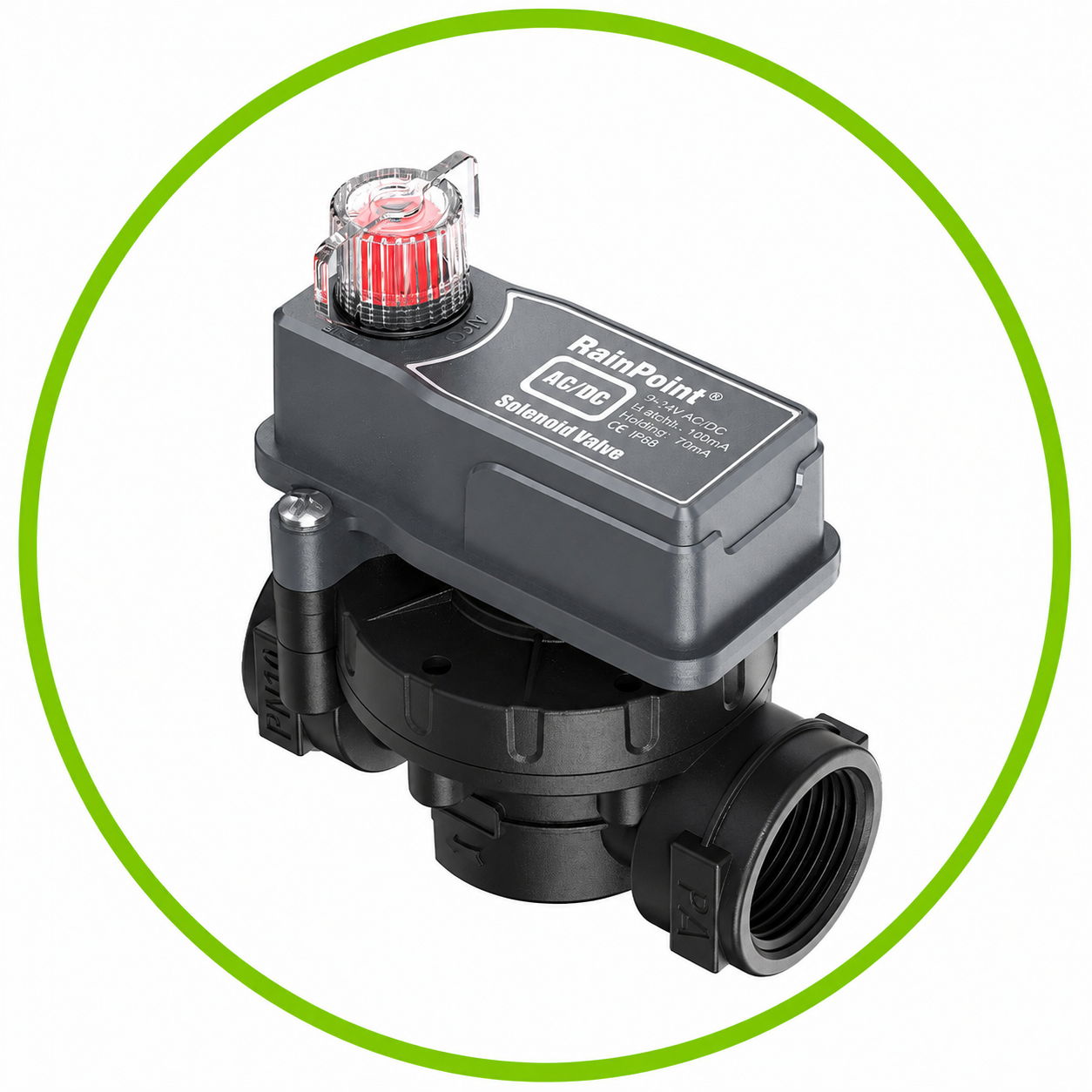 Irrigation valve with solenoid and indicator light.