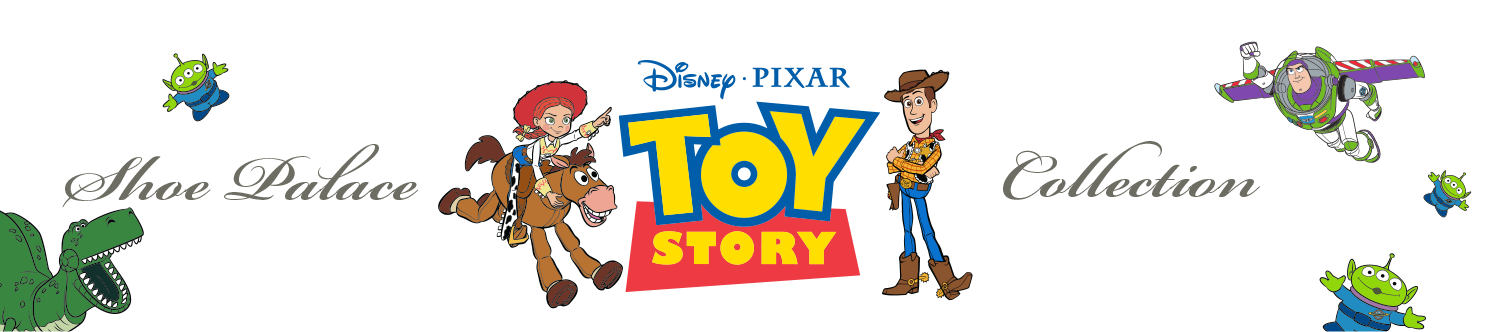 Toy Story logo with characters Woody, Buzz Lightyear, and aliens.