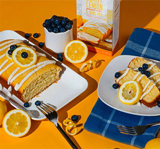 Sunny Lemon™ Pound Cake & Icing Mix with glazed lemon pound cake slices. View this post on Tastefully Simple's Instagram.