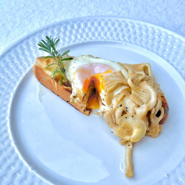 1. Butter-Poached Golden Oyster Mushroom Toast with Yolky Egg