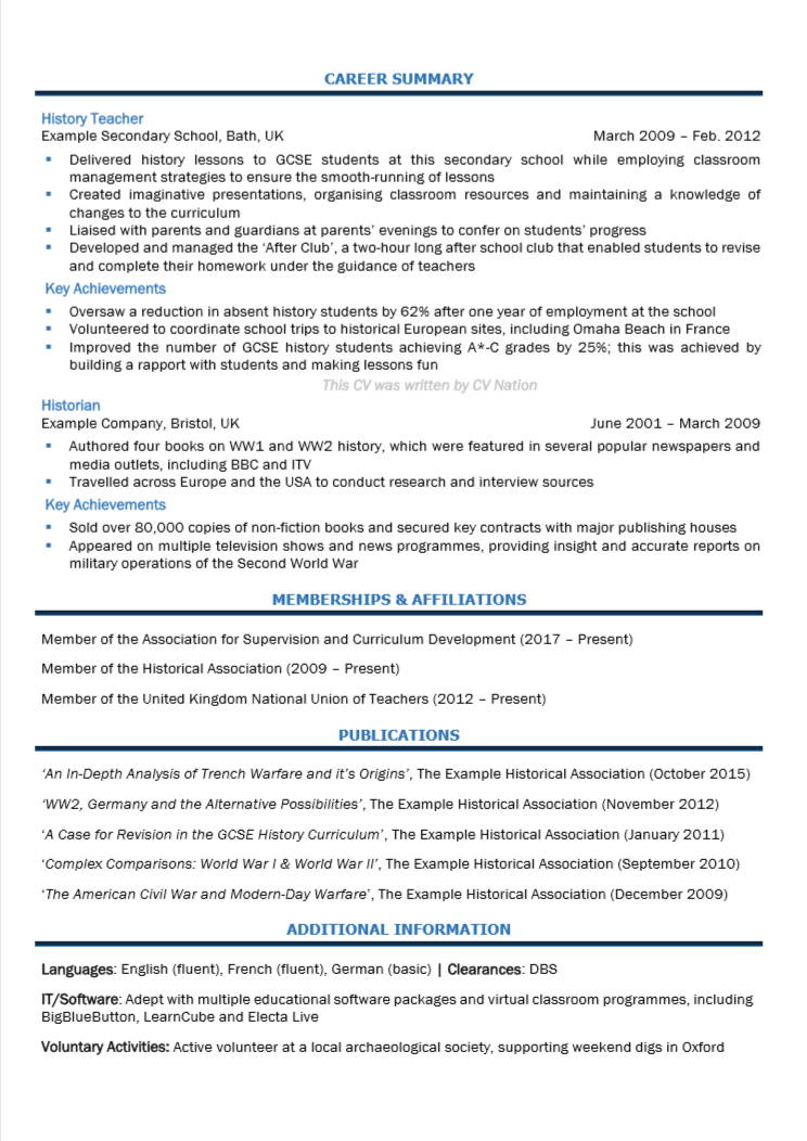 Teacher CV Sample