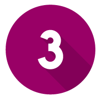 Circular purple icon with the number three in white text.
