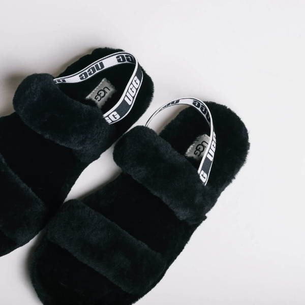 black ugg slippers top view