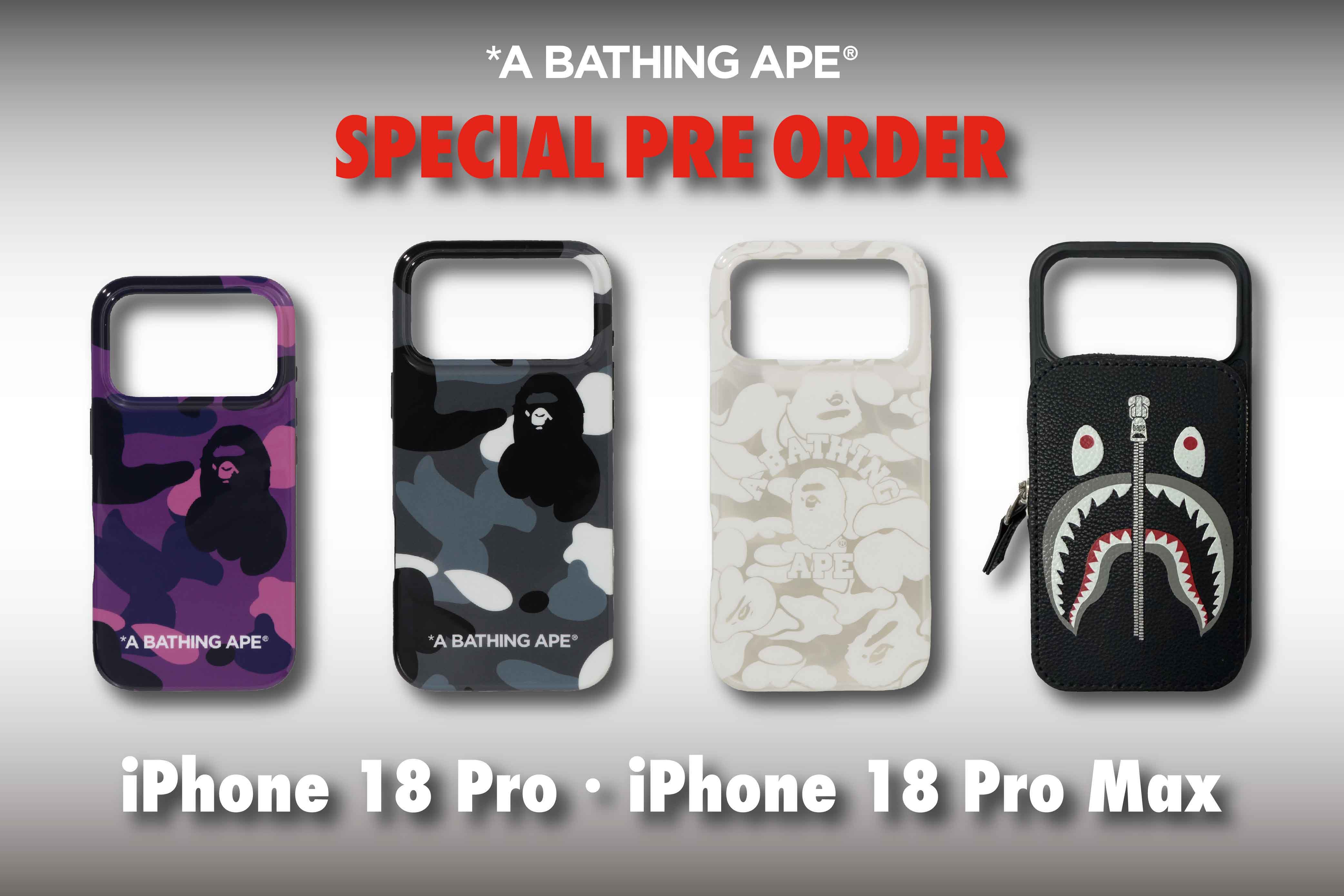 A Bathing Ape special pre-order iPhone 18 Pro and Pro Max cases.