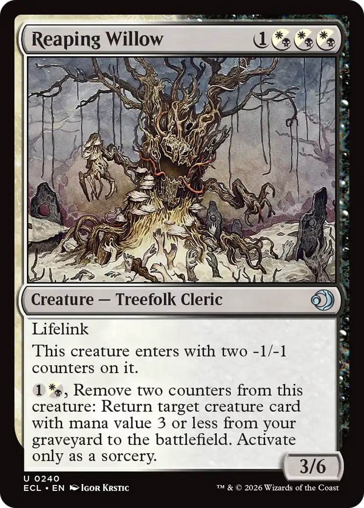 The card Reaping Willow from the MTG set Lorwyn Eclipsed.