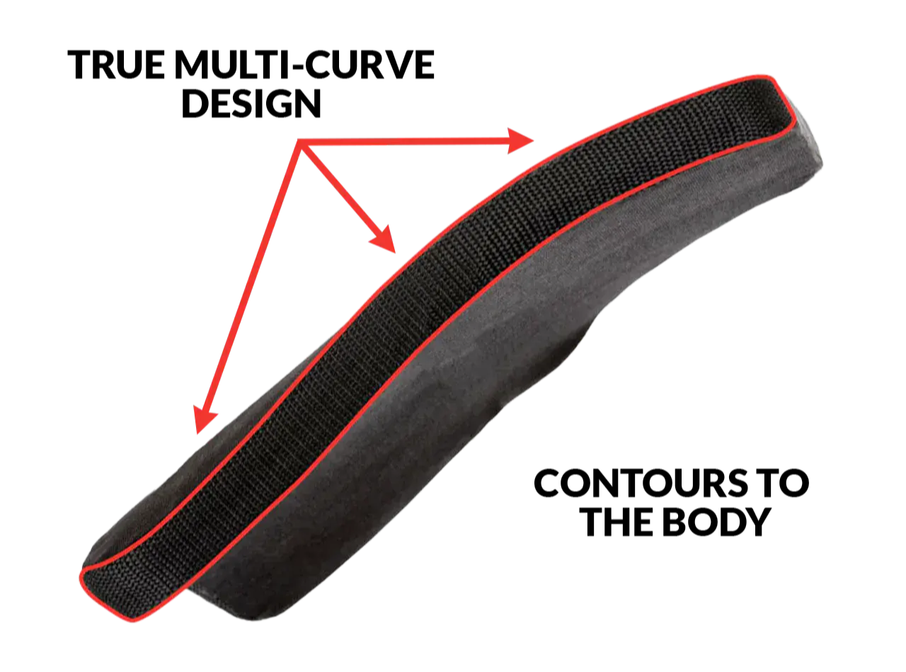 Black curved object with red outlines and arrows indicating direction.