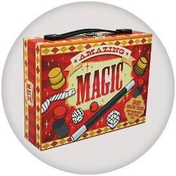 Image of red and yellow Amazing Magic Tricks case with black handle. Shop all magic tricks.