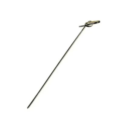 A black bamboo skewer with a knotted end