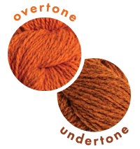 Overlapping circles of yarn color samples Tones Light Persimmon Overtone and Undertone