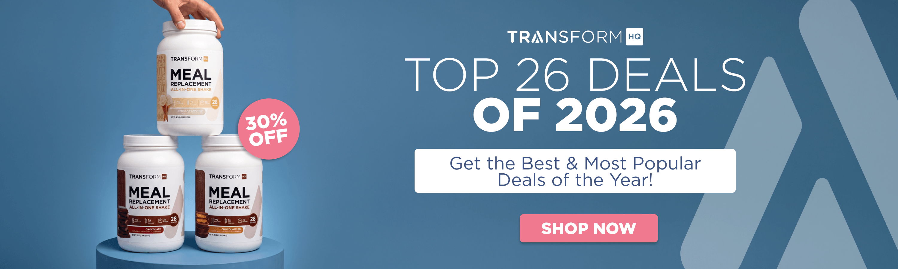 Top 26 deals of 2026 with protein supplement bottles.
