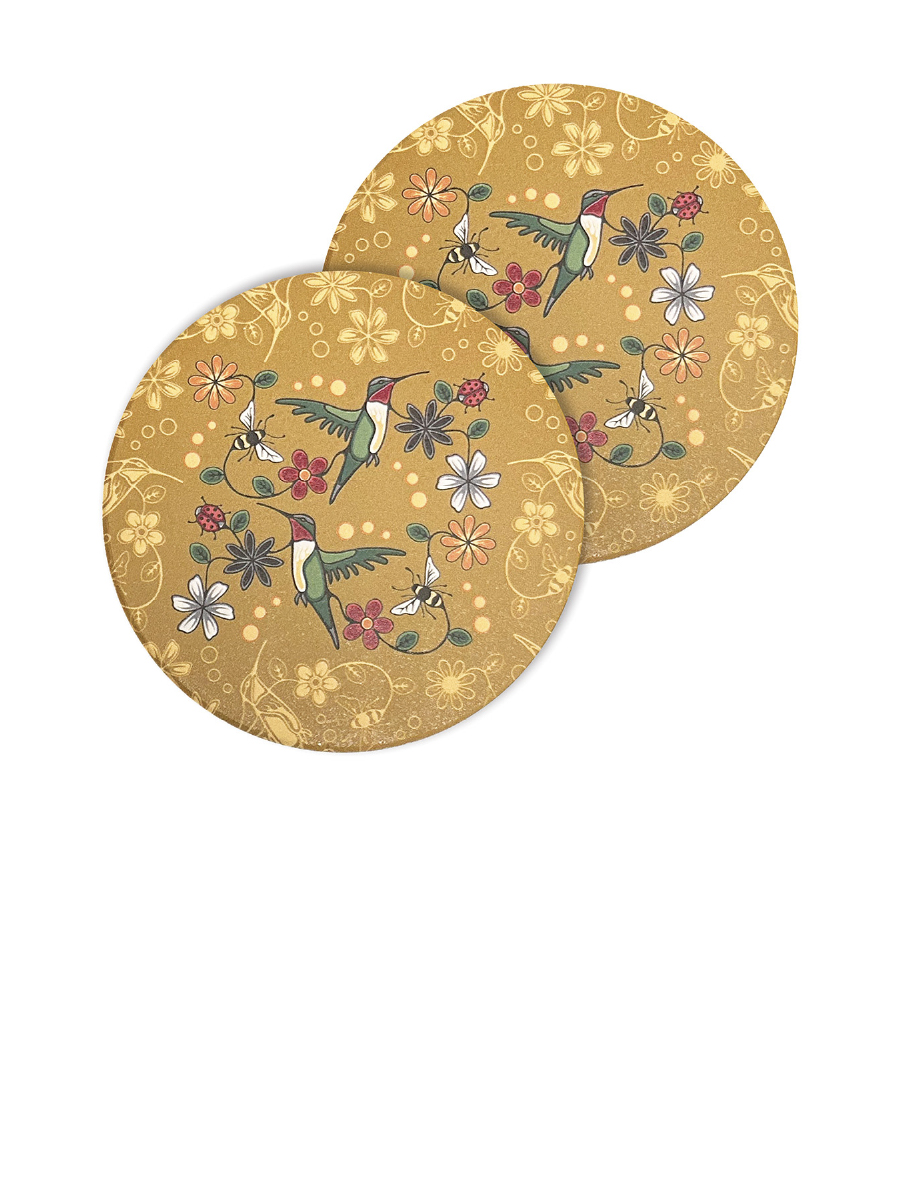 Hummingbird (Nenookaasi) Ceramic Coasters by Storm Angeconeb, Lac Seul First Nation, Ojibwe