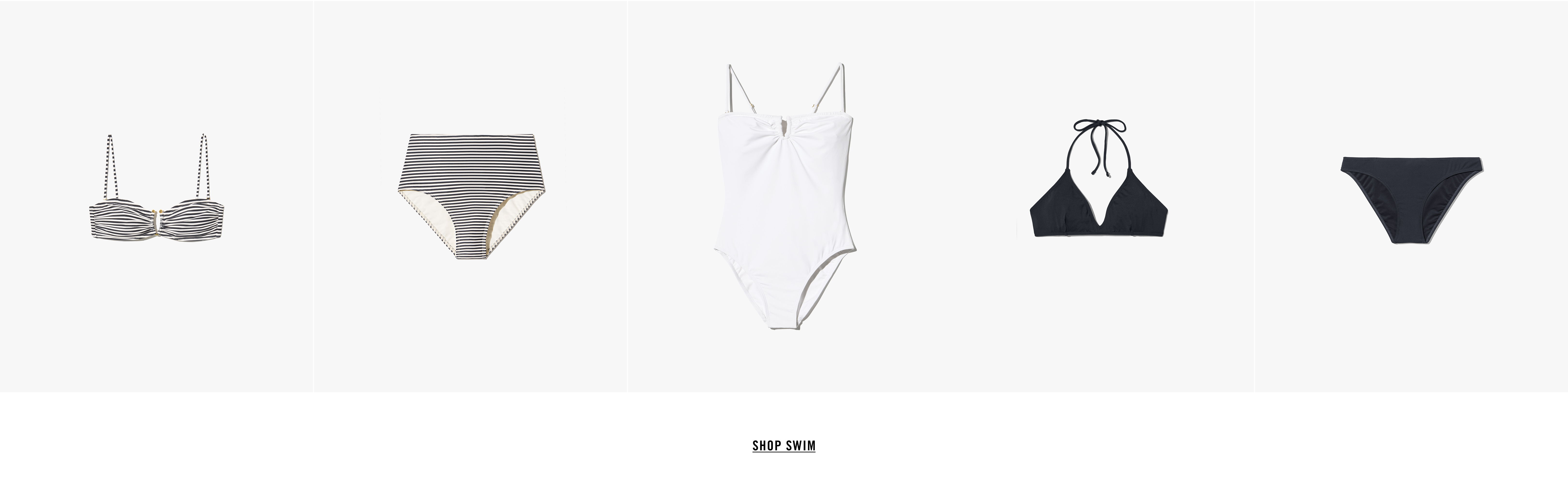 A collection of various swimwear styles and colors.