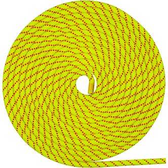 yellow with red stripes coiled static rope