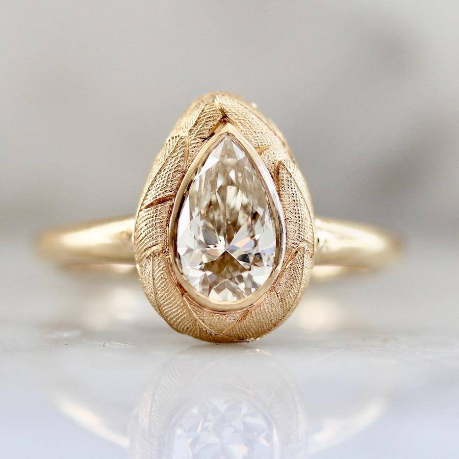 Champagne Pear Diamond Bezel Set Engagement Ring