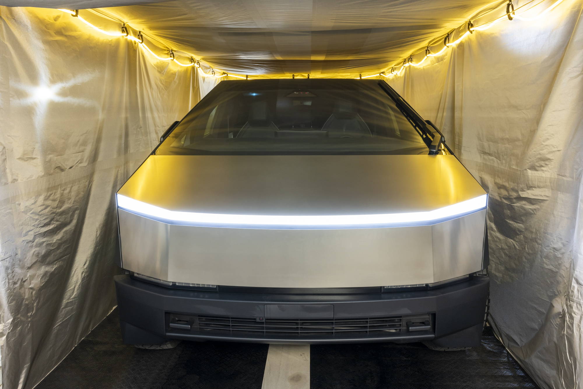 Mission Darkness Tesla Cybertruck inside CYBERCYLENT EMP Faraday Car Cover