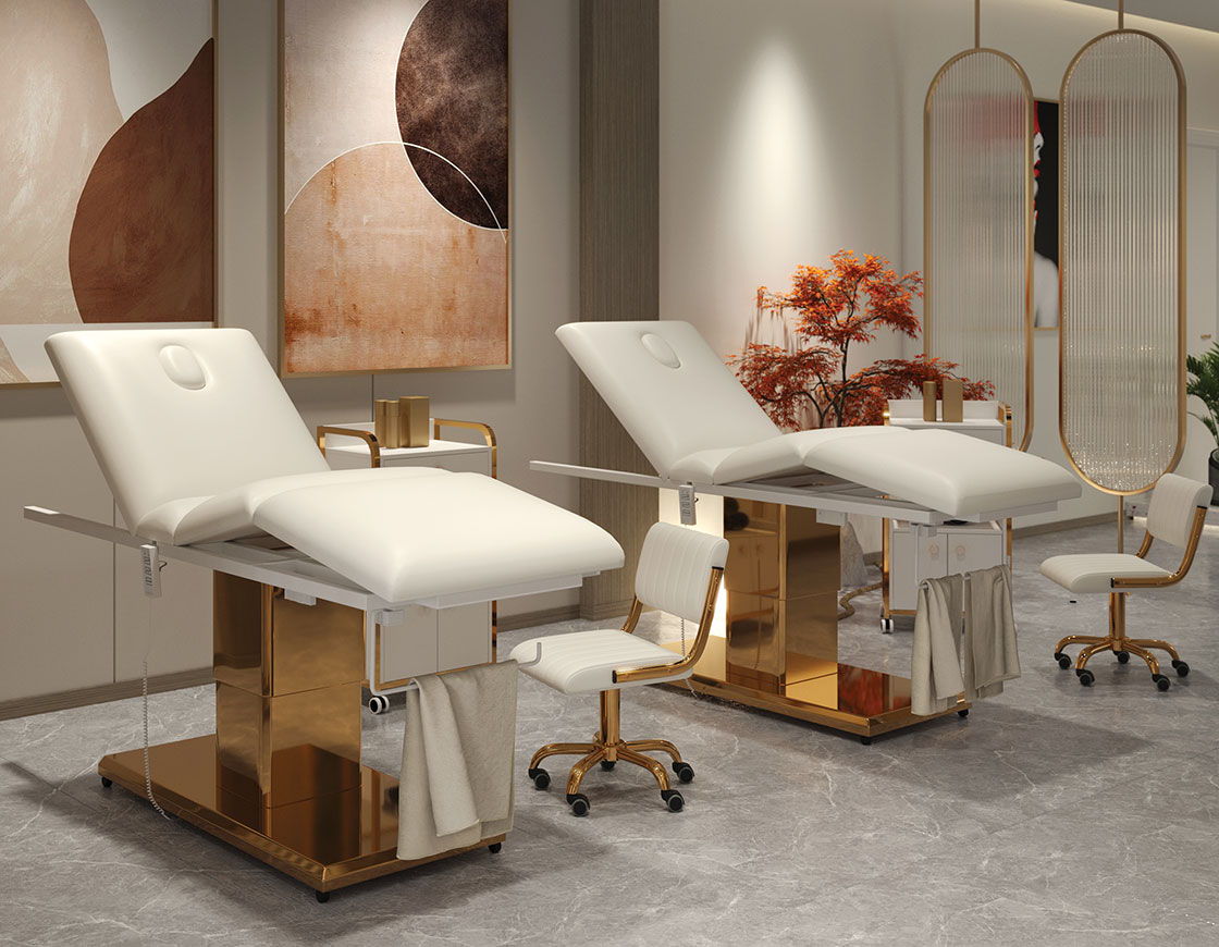 Two modern treatment tables in a stylish, well-decorated room.