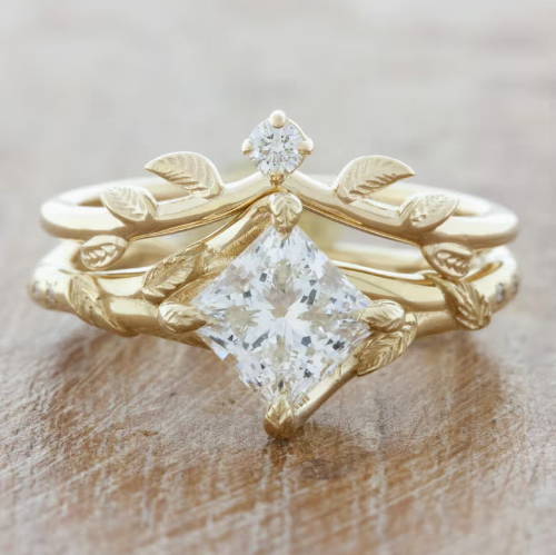 princess cut ring with crown wedding band