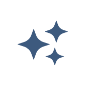 Three blue sparkling stars on a transparent background.