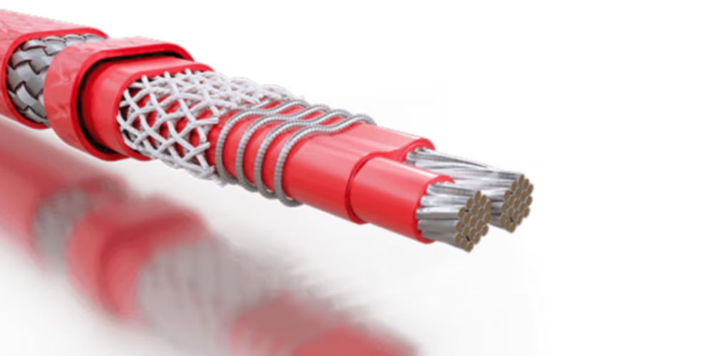 Thermon self-regulating heat trace cable installed along pipework