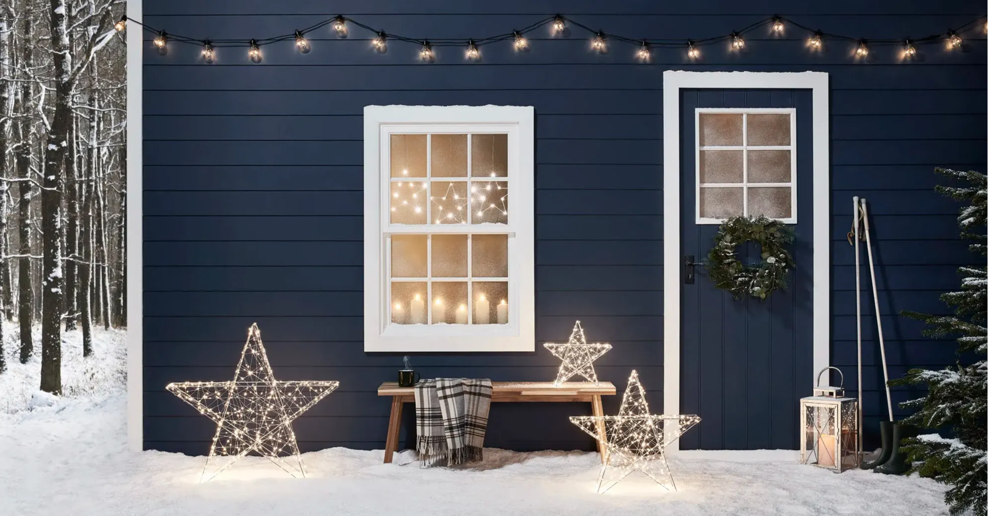 Outdoor cabin snowy winter setting
