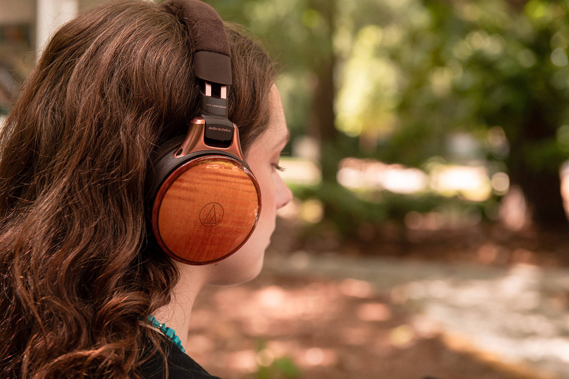 Woman listening to headphones