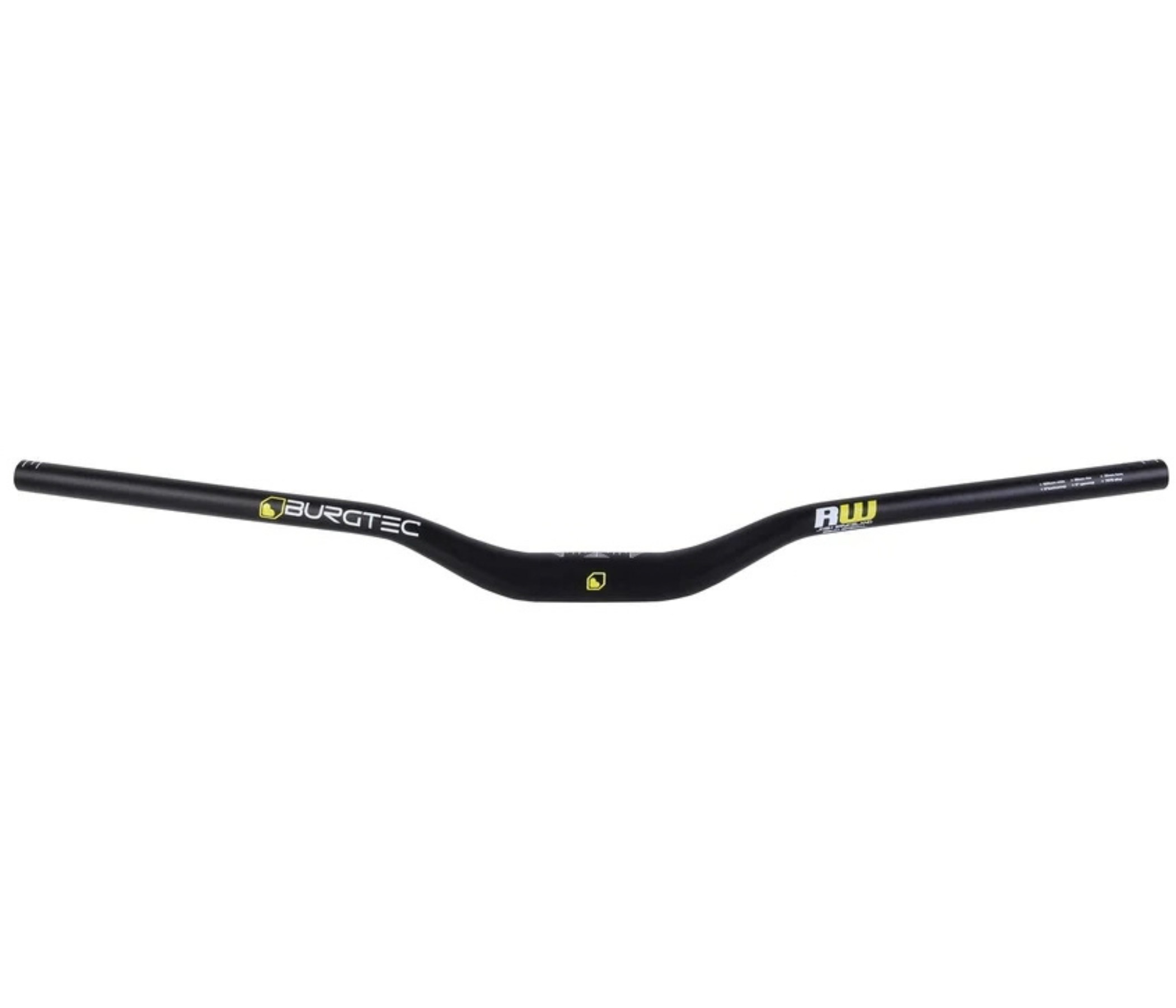 Black bicycle handlebars with yellow logos on each side.