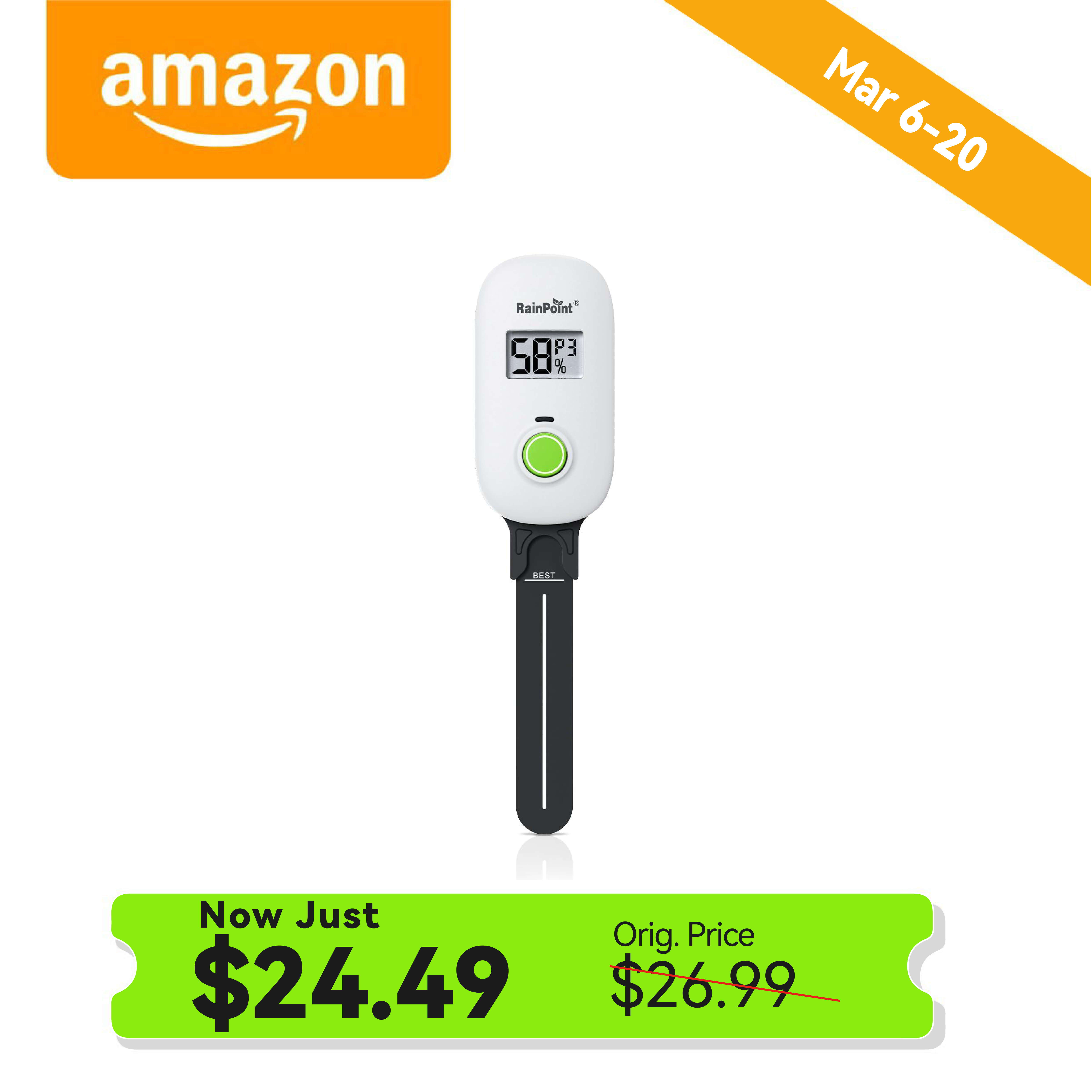 Digitales Thermometer mit Rabattinformationen.