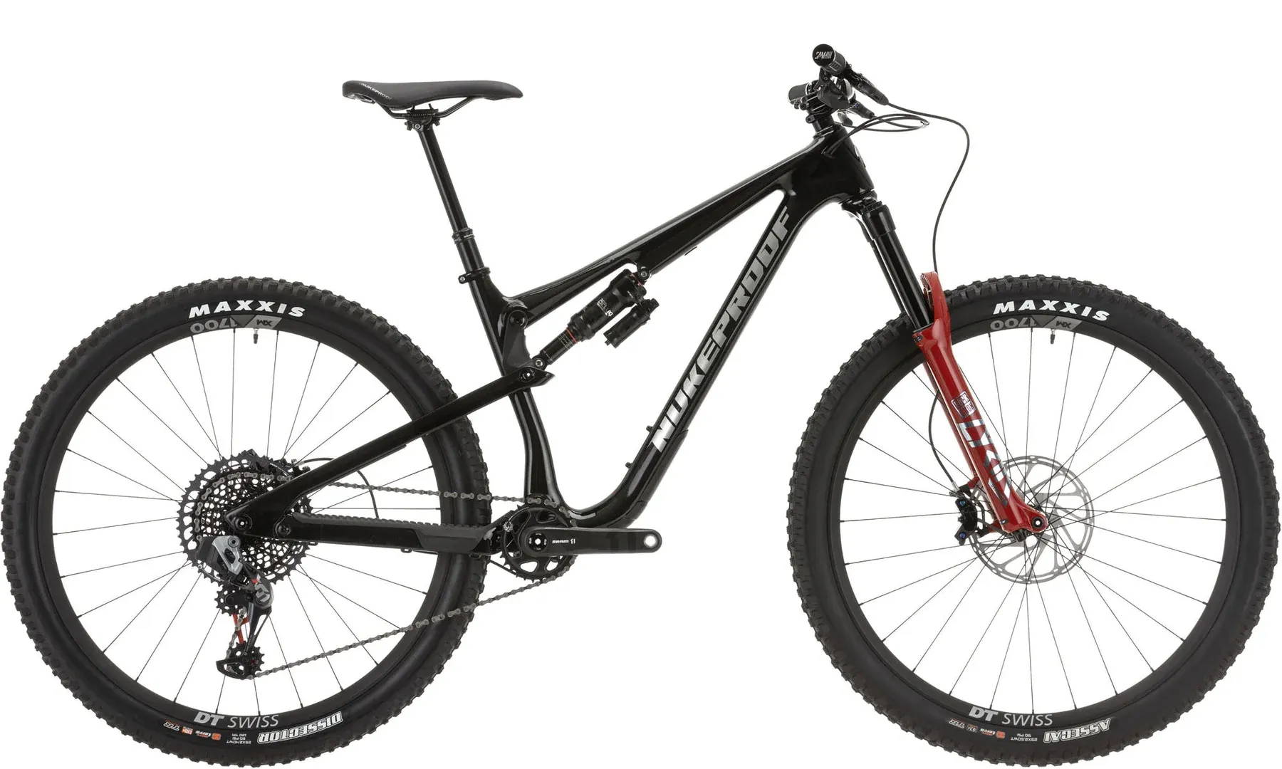 Side view of the Nukeproof Reactor mountain bike.