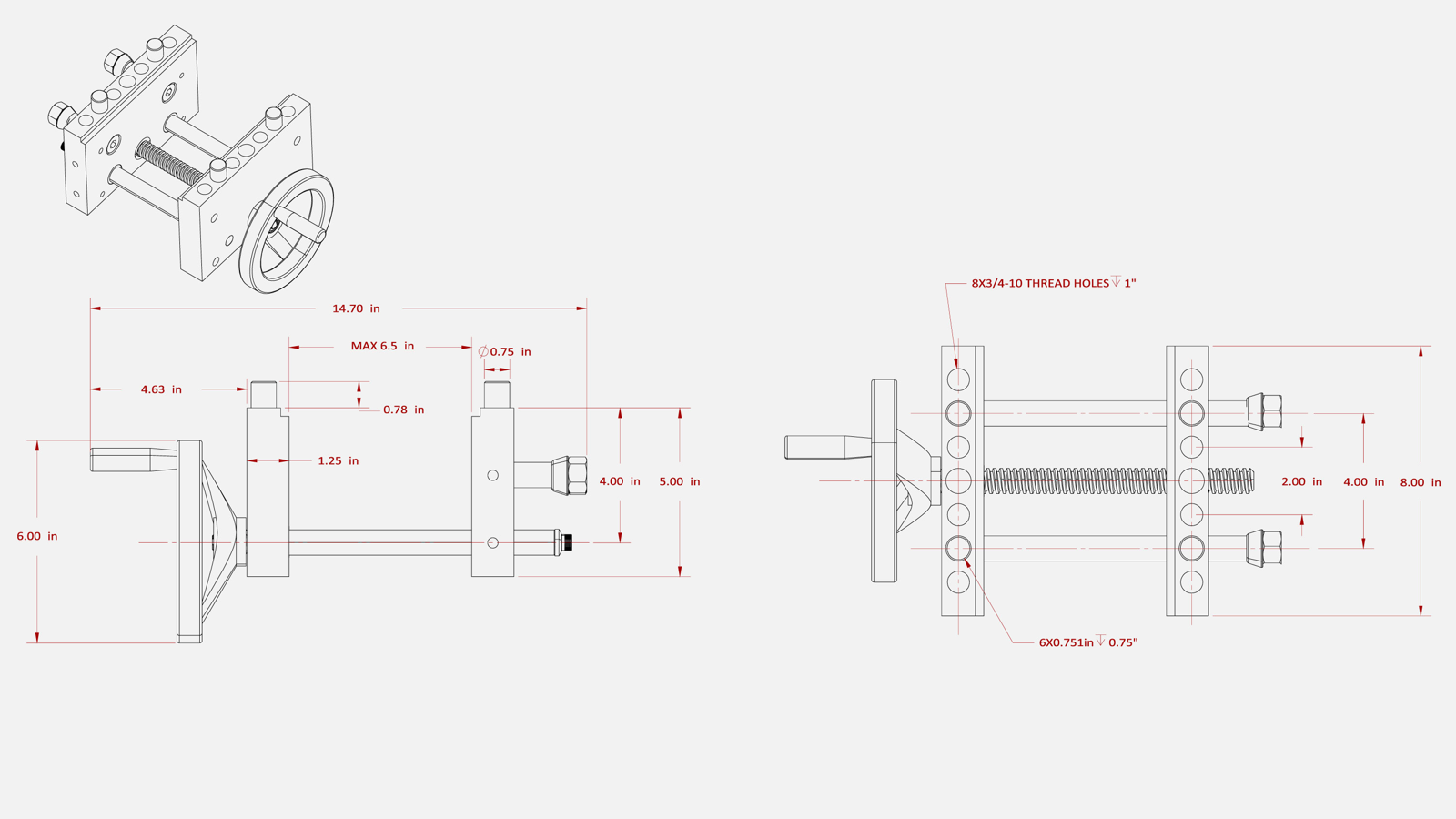 Size drawing of the Sidekick Vise FA75-SDV800