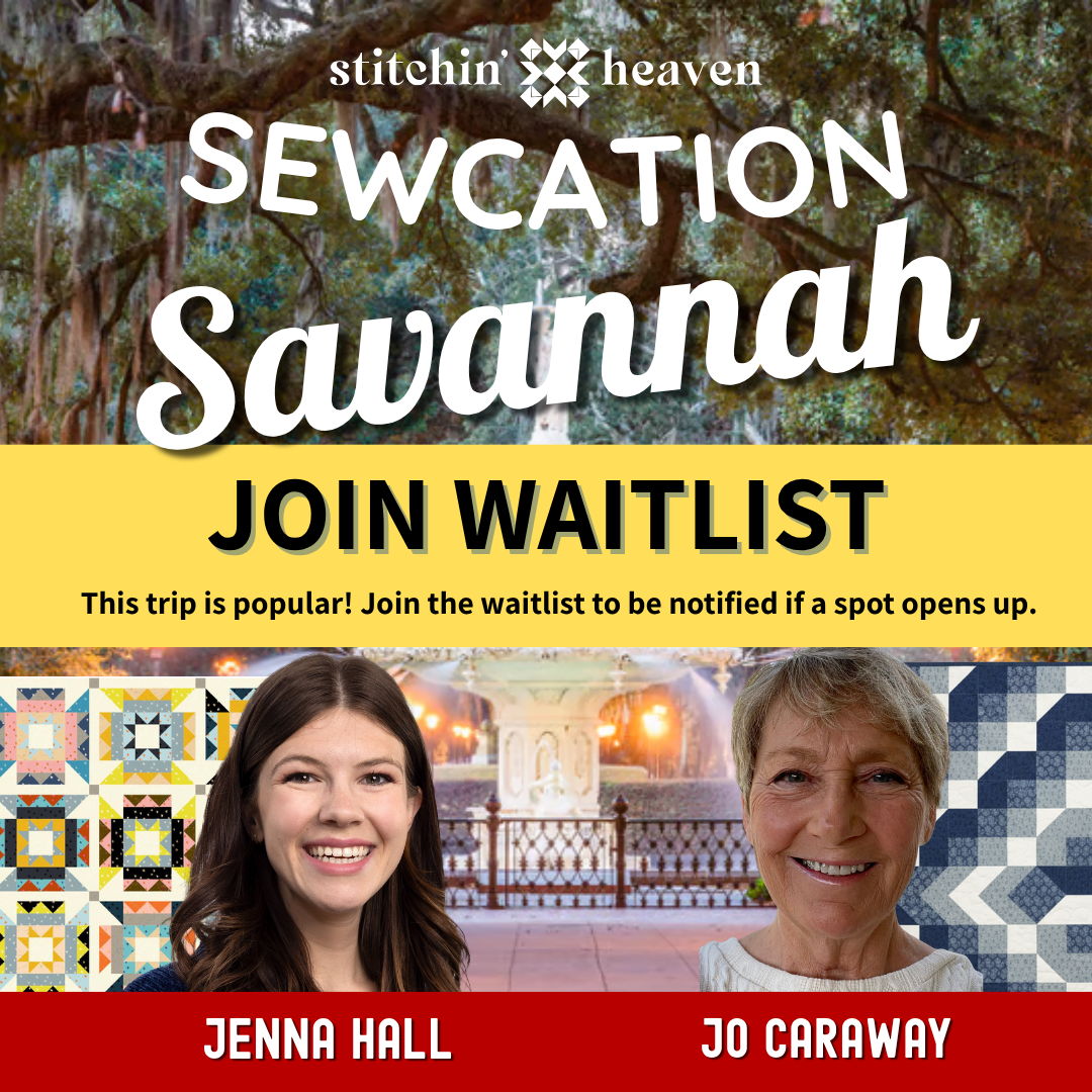 Promotional image for Sewcation event in Savannah featuring Jenna Hall and Jo Carraway.