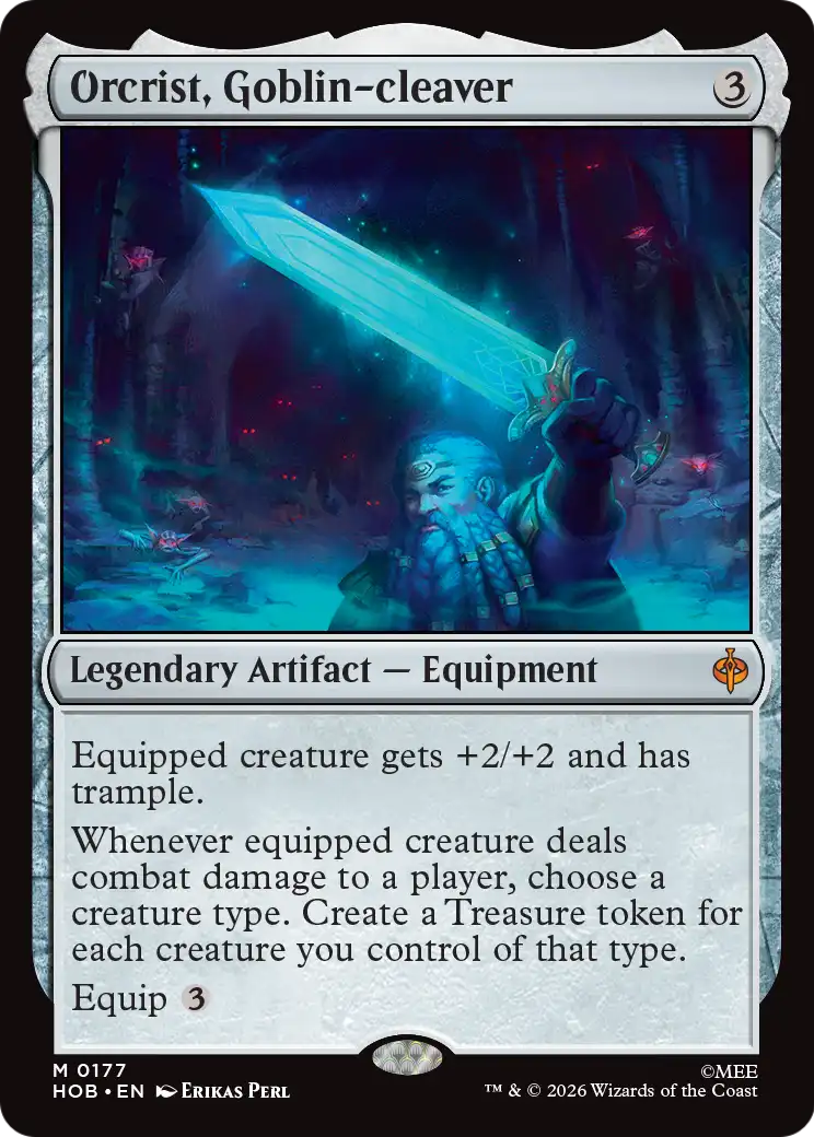 The card Orcrist Goblin Cleaver from the MTG the Hobbit crossover.