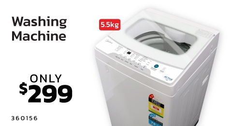 Washing machine for sale, priced at $299, capacity 5.5 kg.