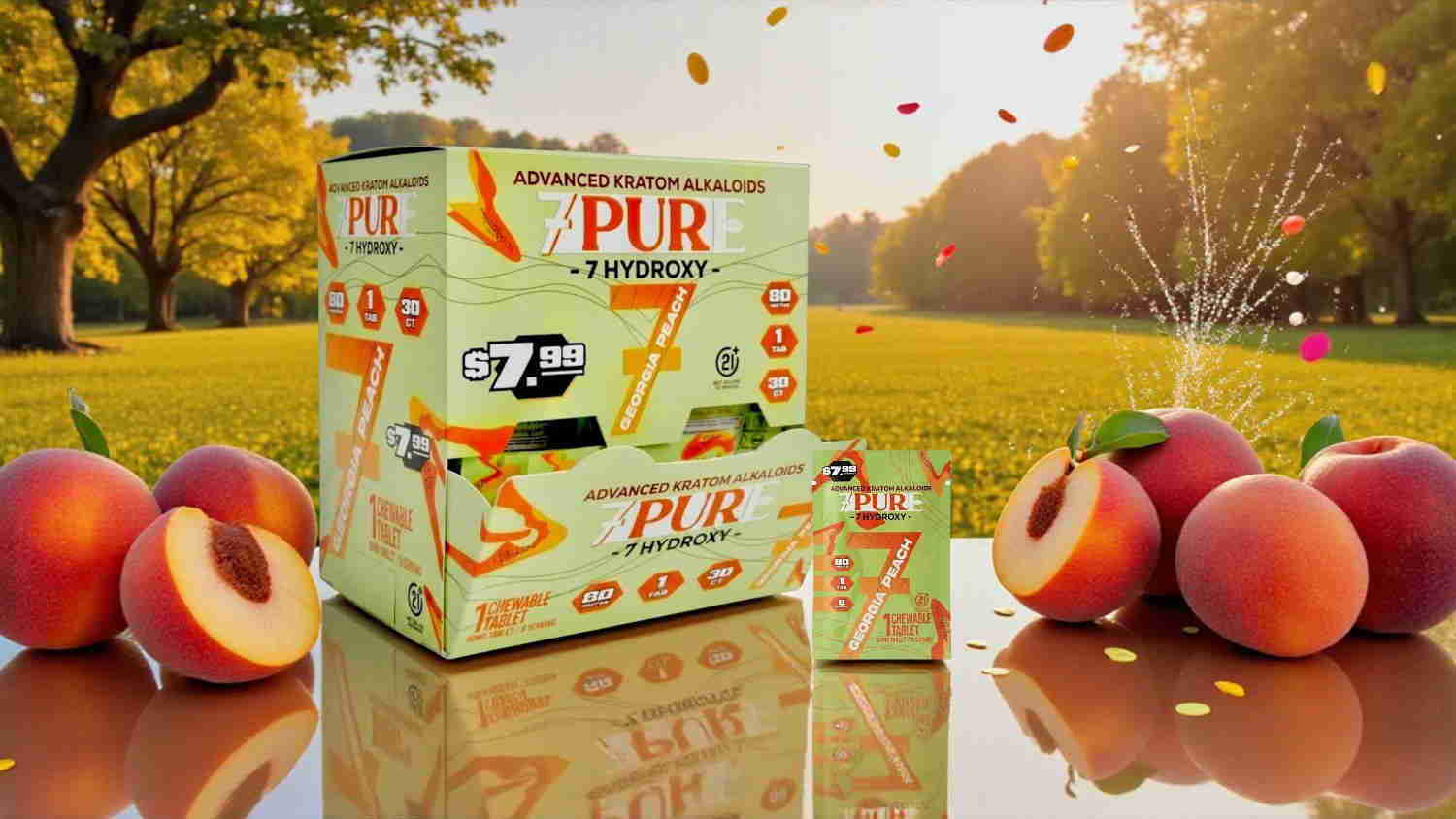 Pur product box with apples in a vibrant outdoor setting.