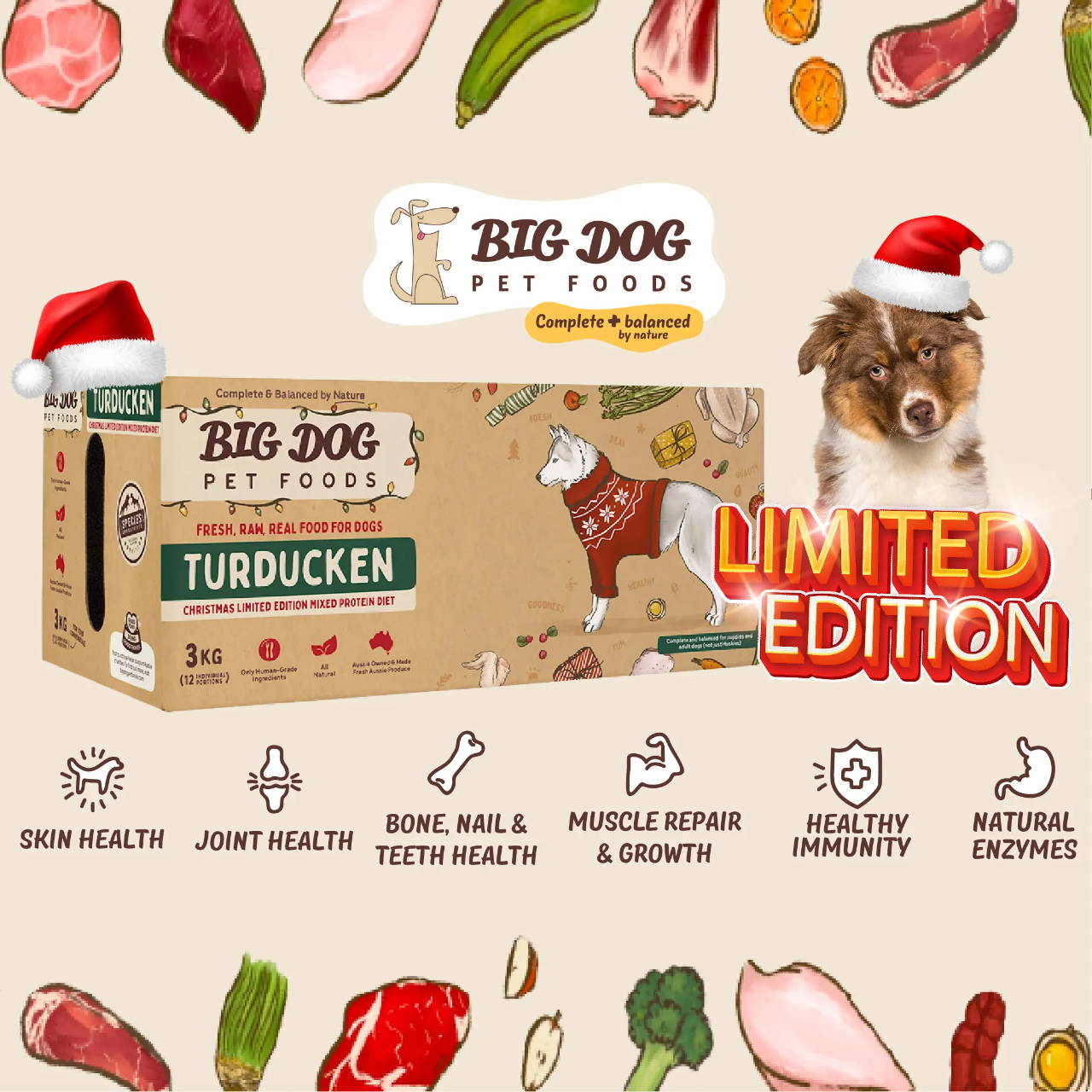 Christmas limited-edition Big Dog Turducken raw frozen dog food 3kg is now available!