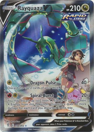 Rayquaza card featuring a character with powers and abilities.