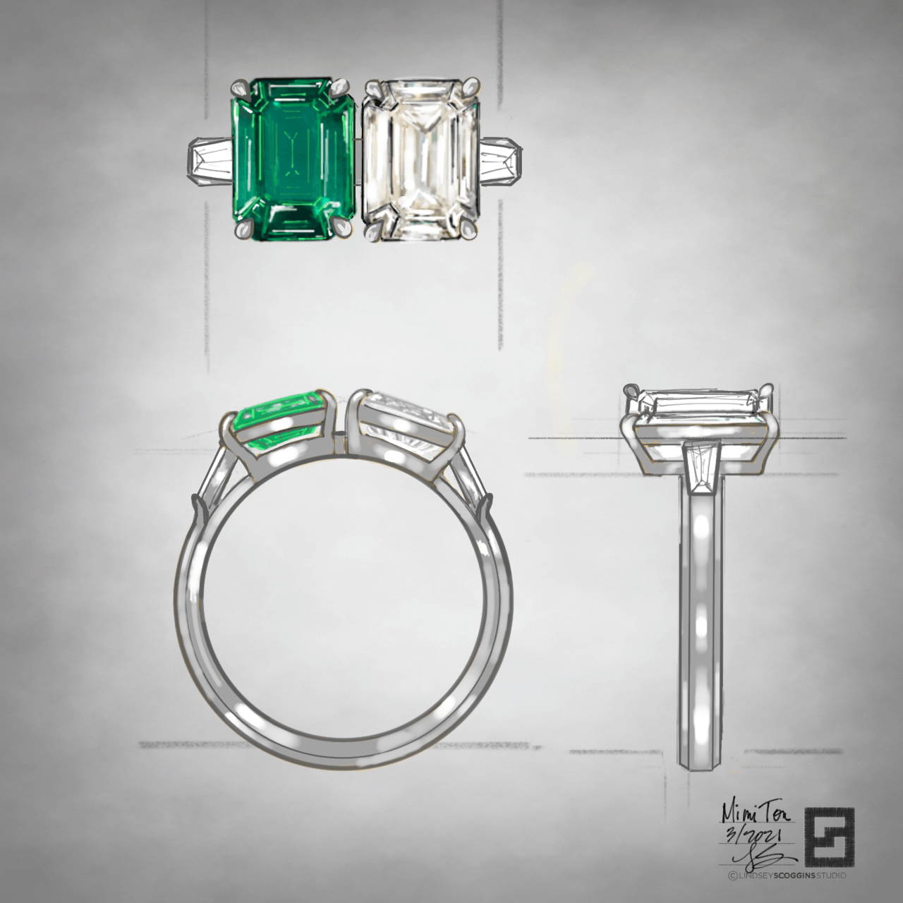 emerald-cut-diamond-toi-et-moi-engagement-ring