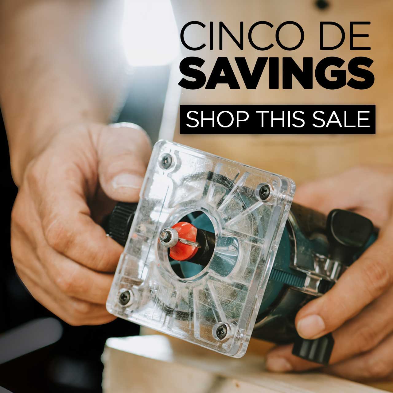 Hand holding a tool with text promoting a sale.
