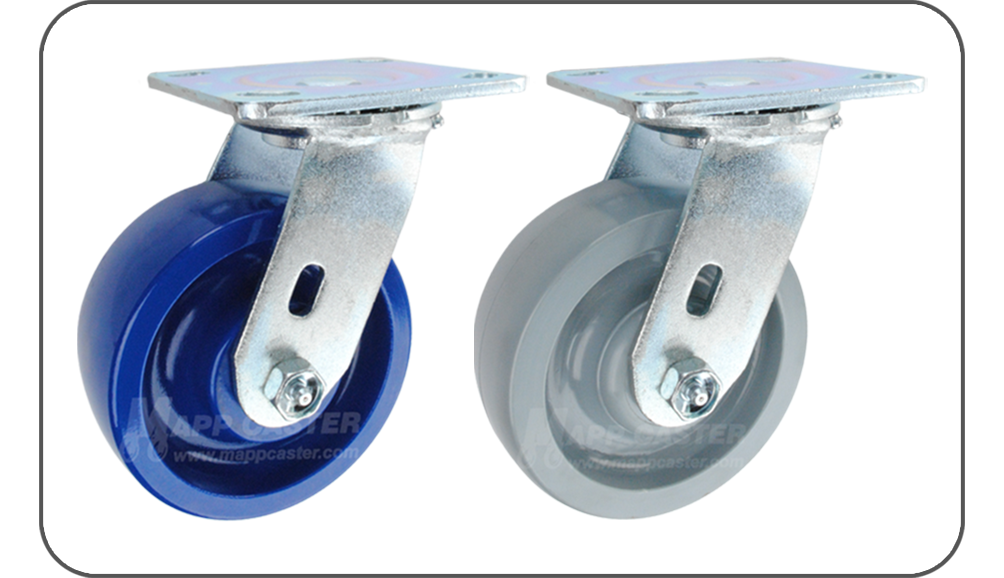 Solid Polyurethane plate Cas ters - Floor Protective, one piece solid wheel, non-marking, ball bearing, NSF Certified, RoHS Compliant