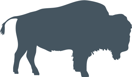 Silhouette of a buffalo facing forward.