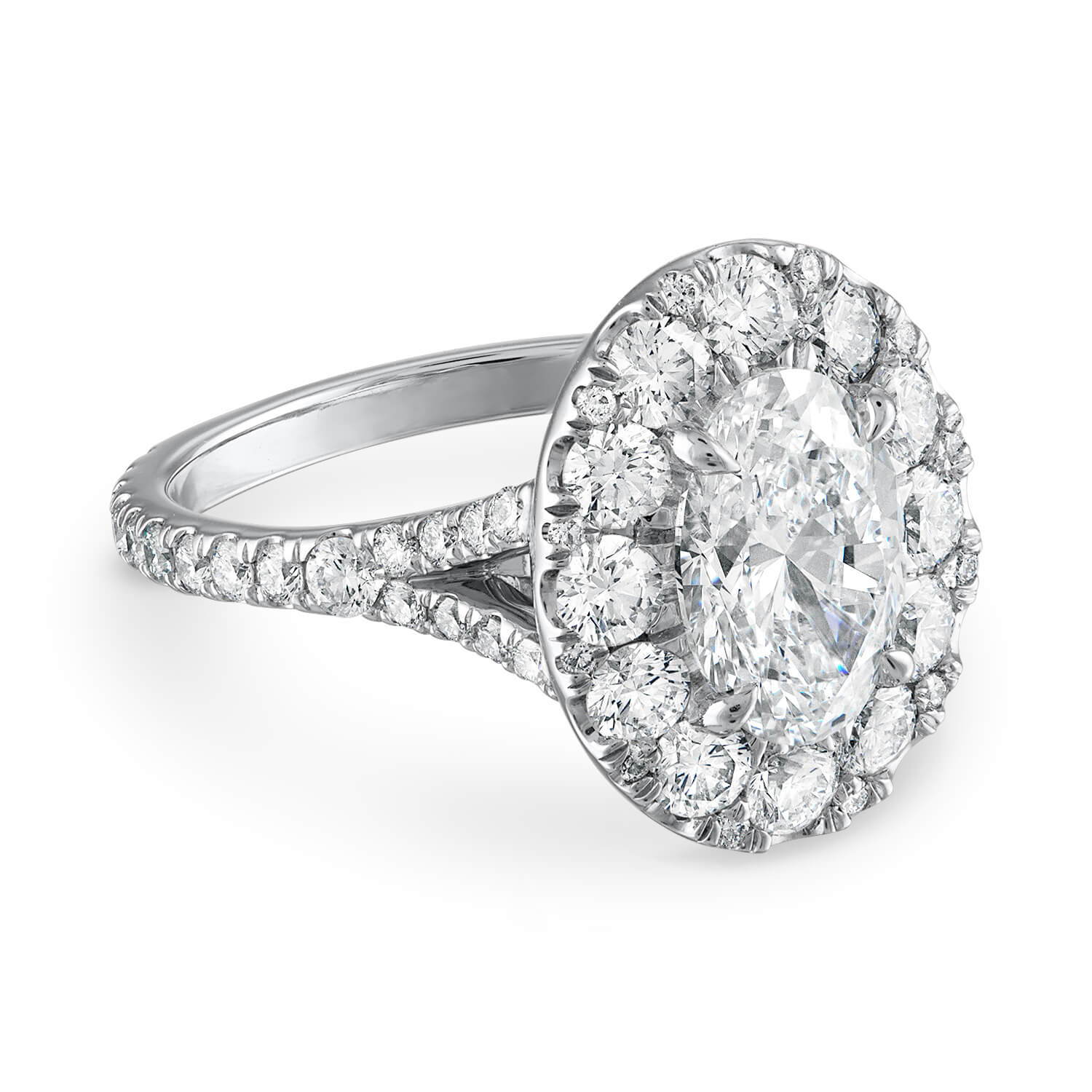 split shank oval halo engagement ring