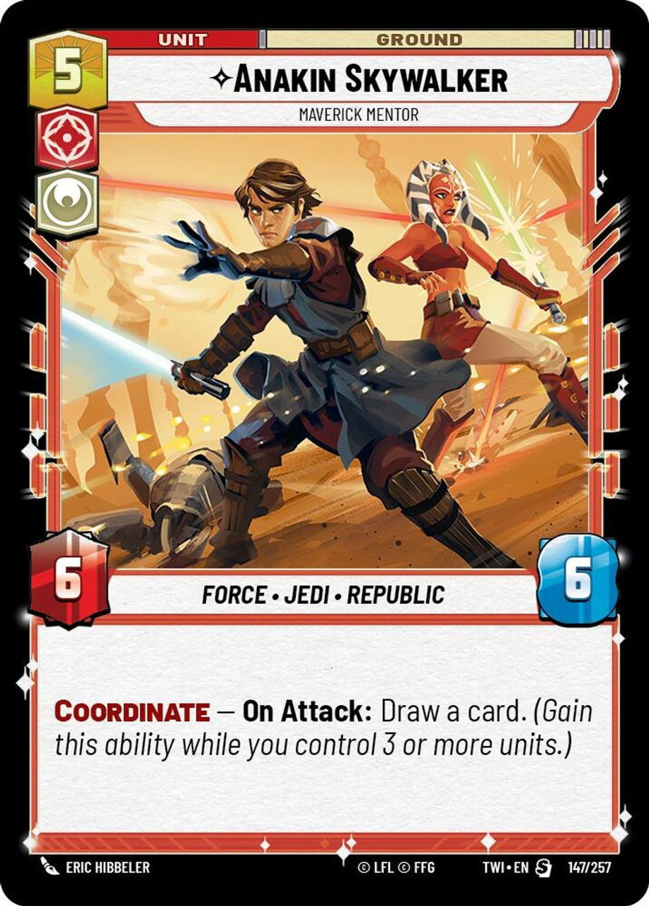 Anakin Skywalker card with abilities and stats for a game.
