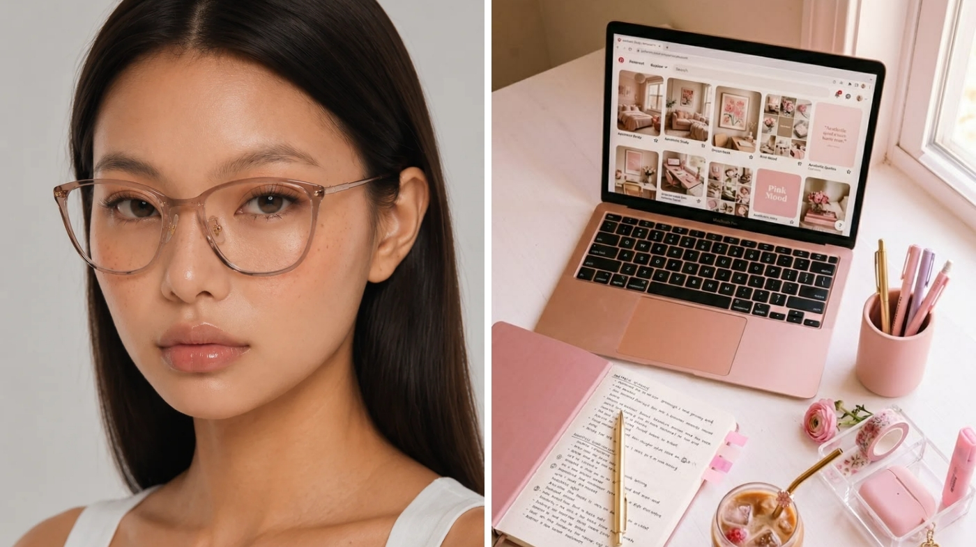 Person wearing prescription glasses working comfortably at a laptop — representing intermediate vision correction with trifocal lenses