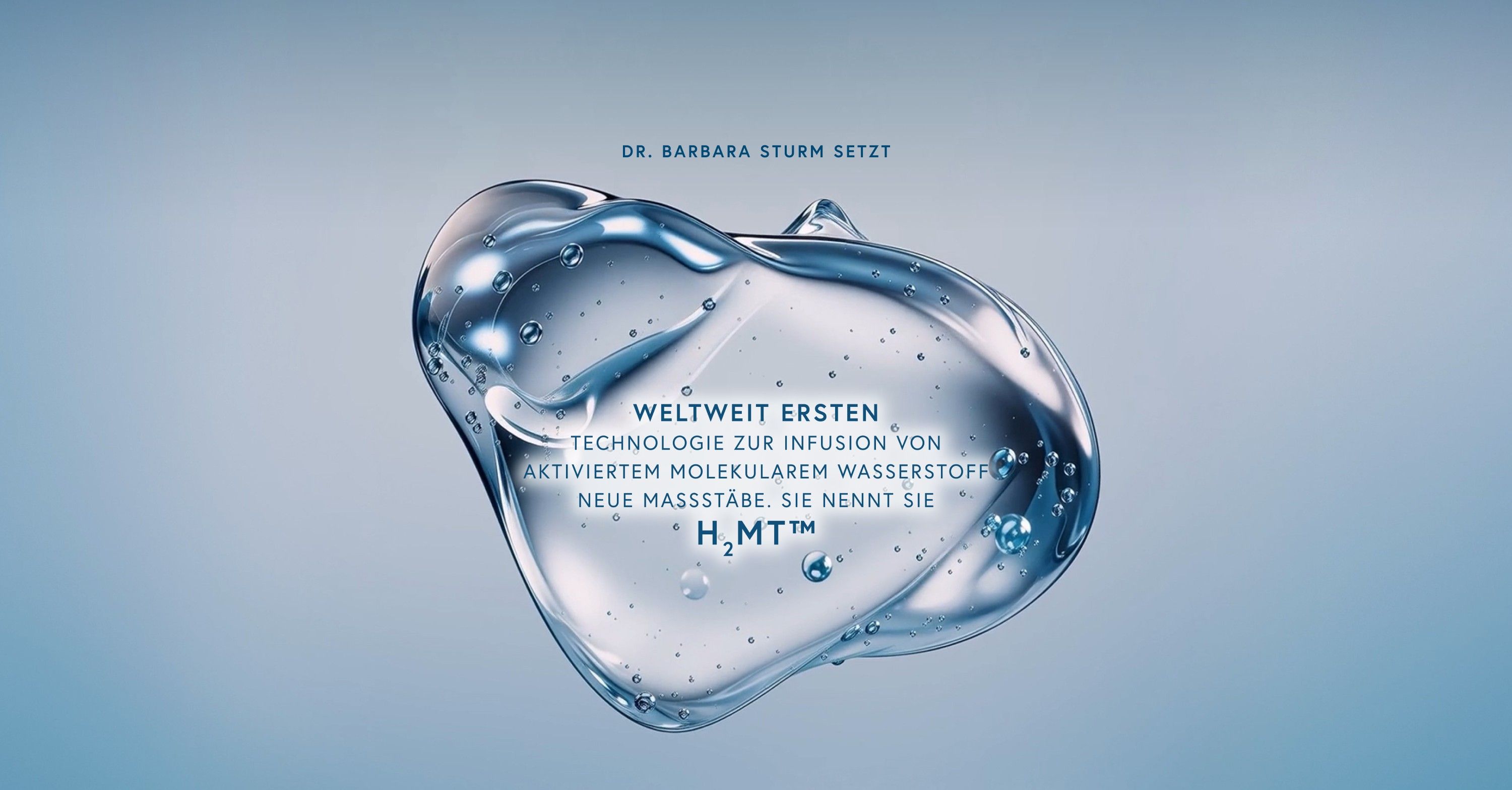 Abstract water droplet with text overlay about hydration and beauty.